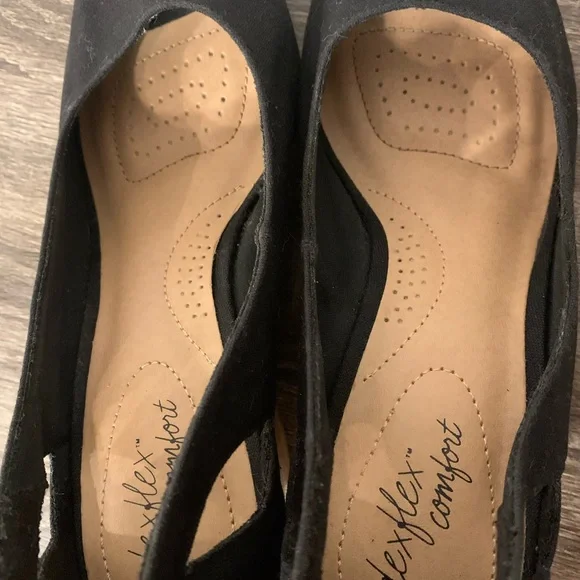 Deflex Confort Elegant Black Wedge Shoes with Cork Heel Size 7 - Picture 9 of 9